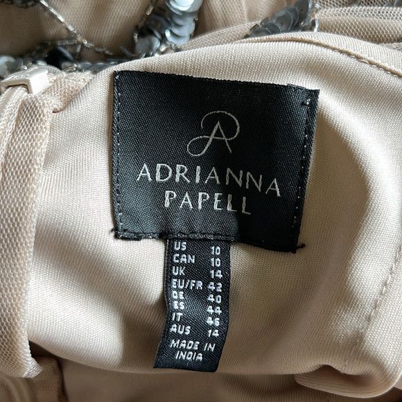 Formal Adrianna Papell, sequined taupe and silver floral, full length dress - Picture 4 of 7